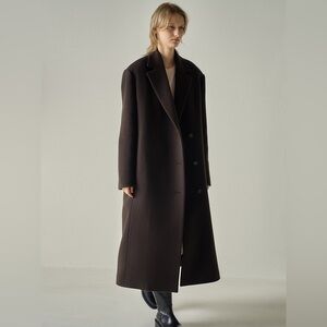 W Concept (Facade Pattern) Wool and Cashmere Asymmetrical Coat in Dark Brown